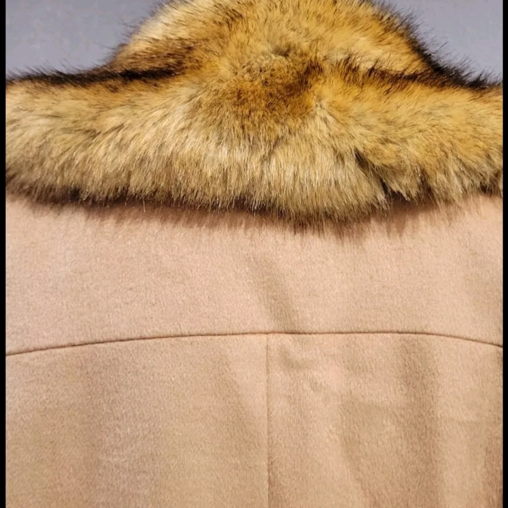 VINTAGE 70s Big Faux Collar Wool Coat Beige Tan BLACK LABEL SIZE L - Picture 9 of 13
